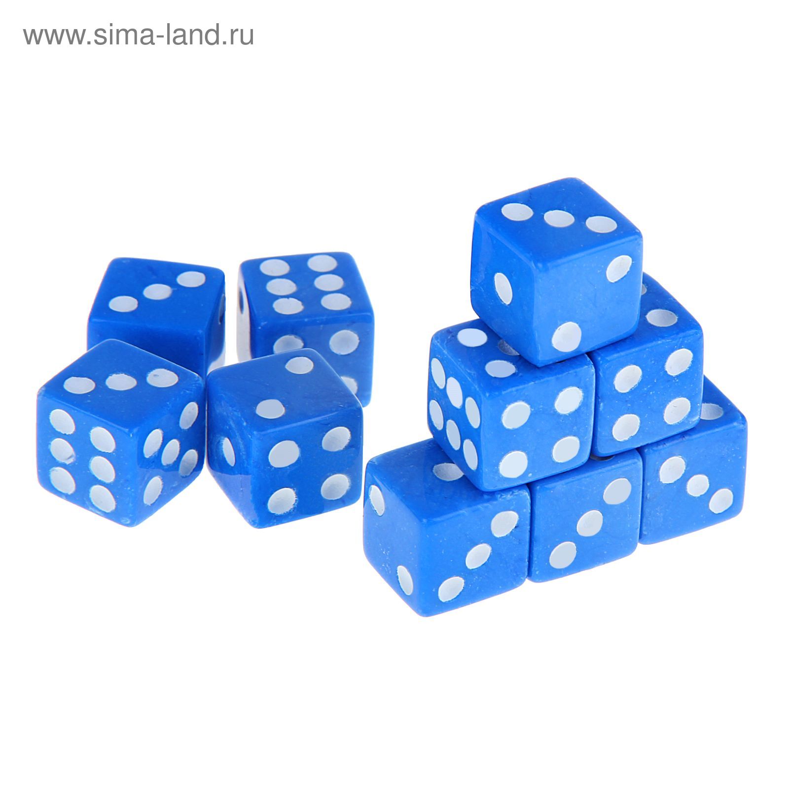 Кубики игральные 1,6 х 1,6 см, синие с белыми точками, фасовка 100 шт.