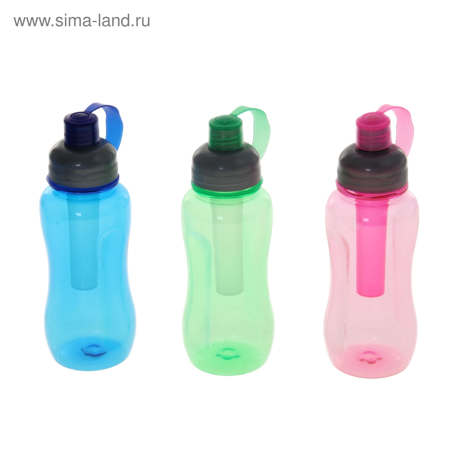 Бутылка спортивная, термопластик 0,6 л, с отделением для льда цвета МИКС