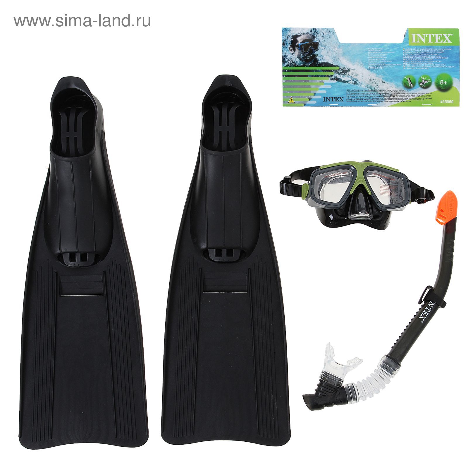 Набор для подводного плавания "Сёрфинг", 3 предмета: маска, трубка, ласты 28 см, от 8 лет INTEX
