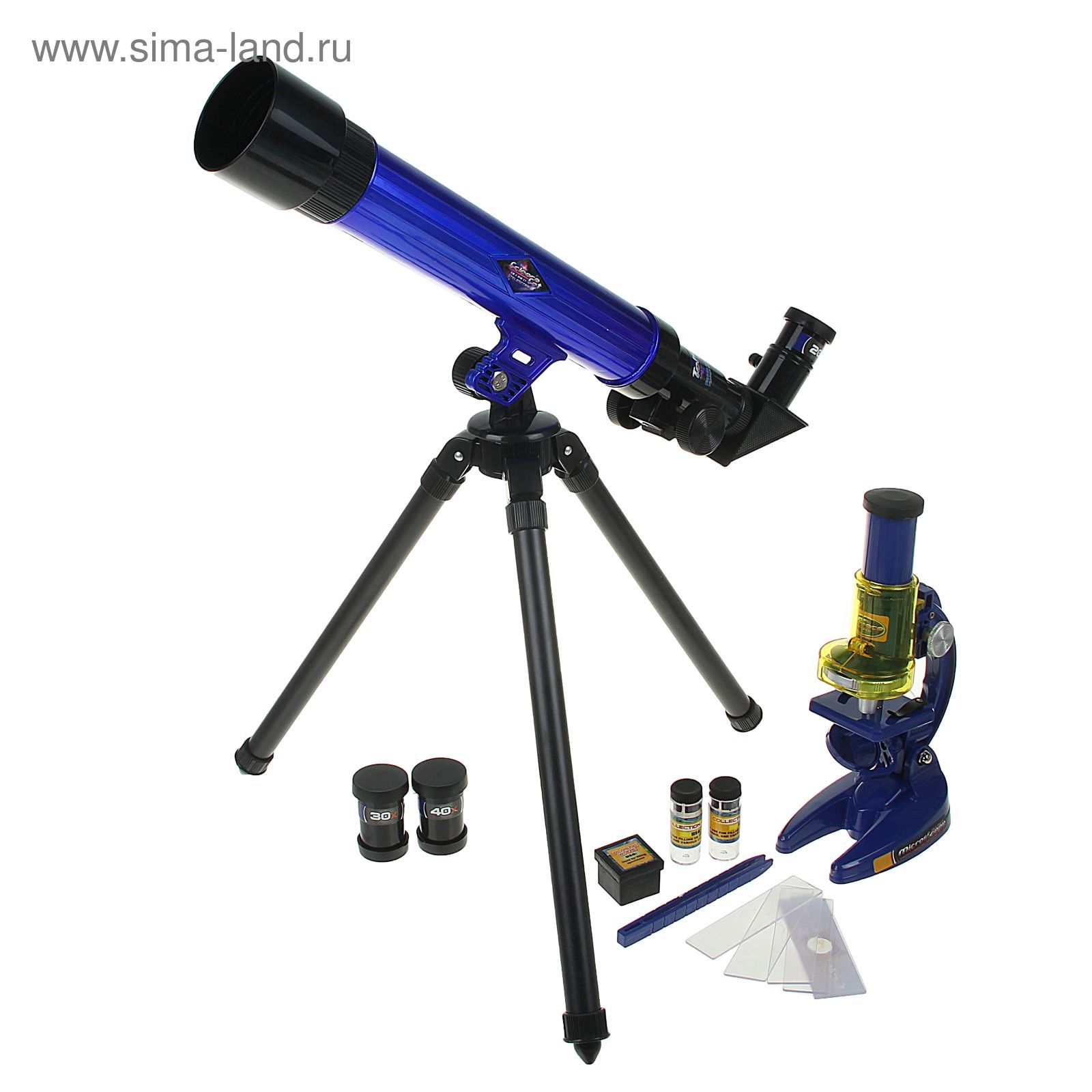 Набор обучающий "Юный натуралист Ultra": телескоп настольный сувенирный 20х-30х-40х съемные линзы, микроскоп сувенирный 100х-200х-450х, инструменты для исследований
