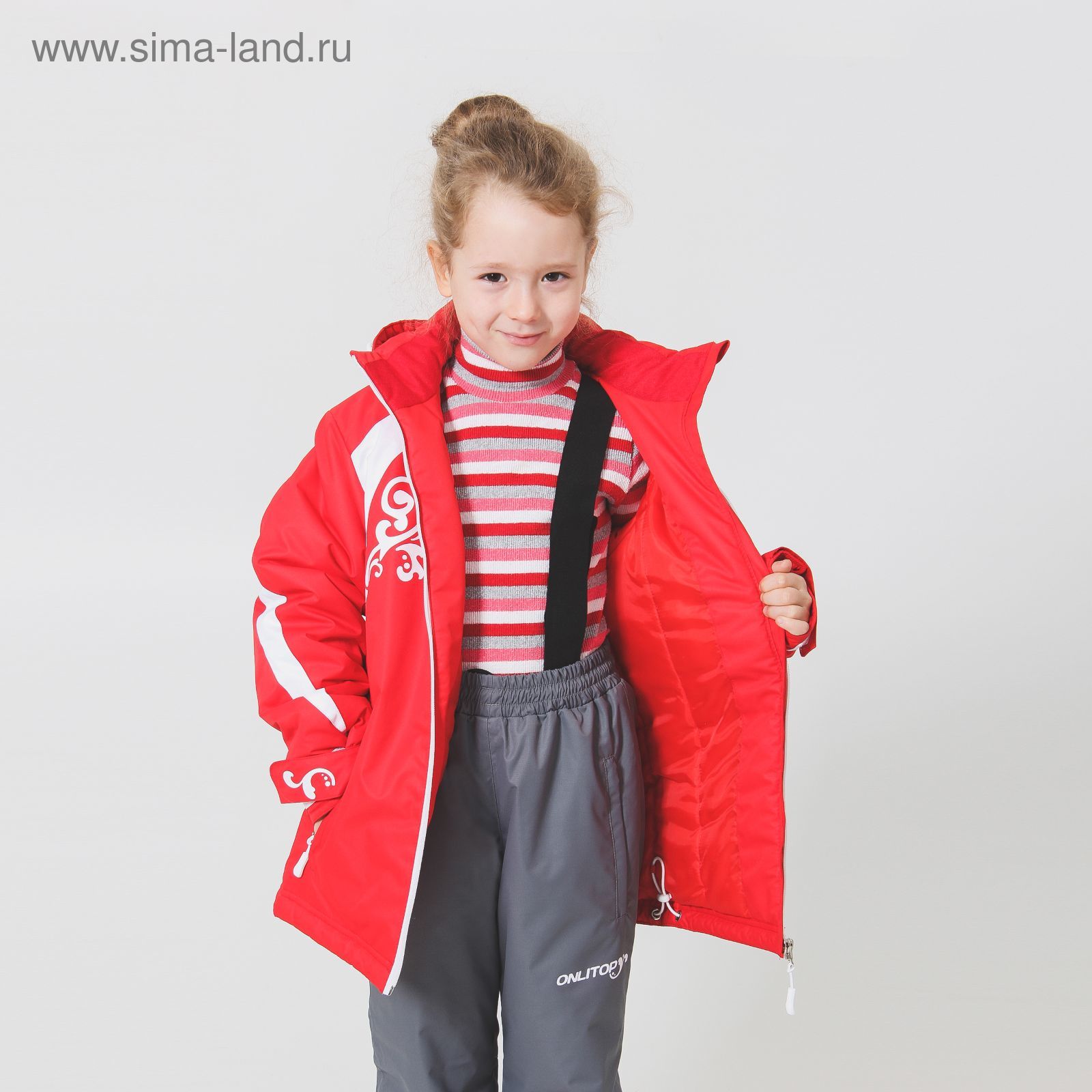 Костюм детский ( куртка+штаны) ONLITOP,куртка-красно/белая; штаны-серые (р. 34)