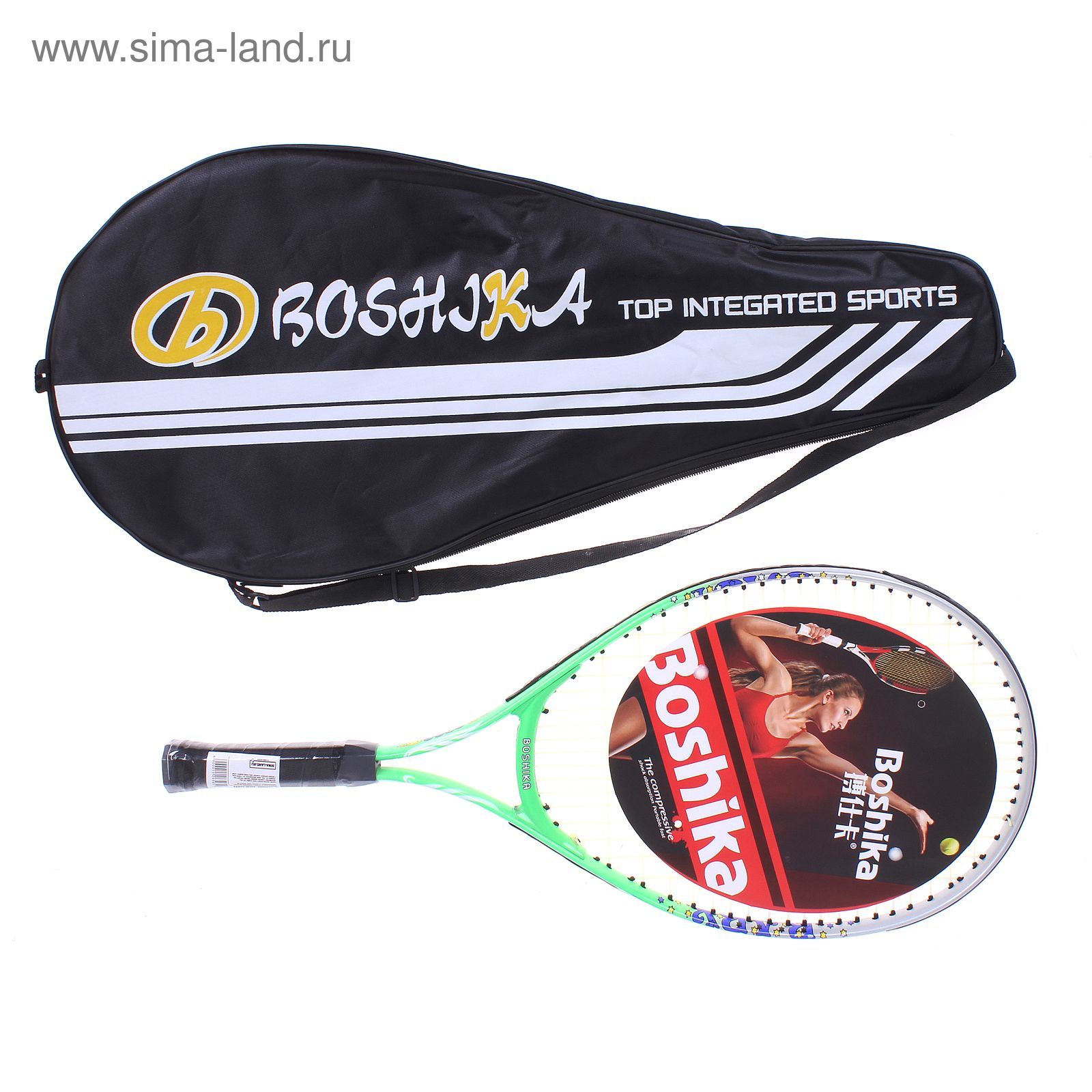 Ракетка для б.тенниса BOSHIKA, детская, алюминиевая, в чехле, цвет зеленый