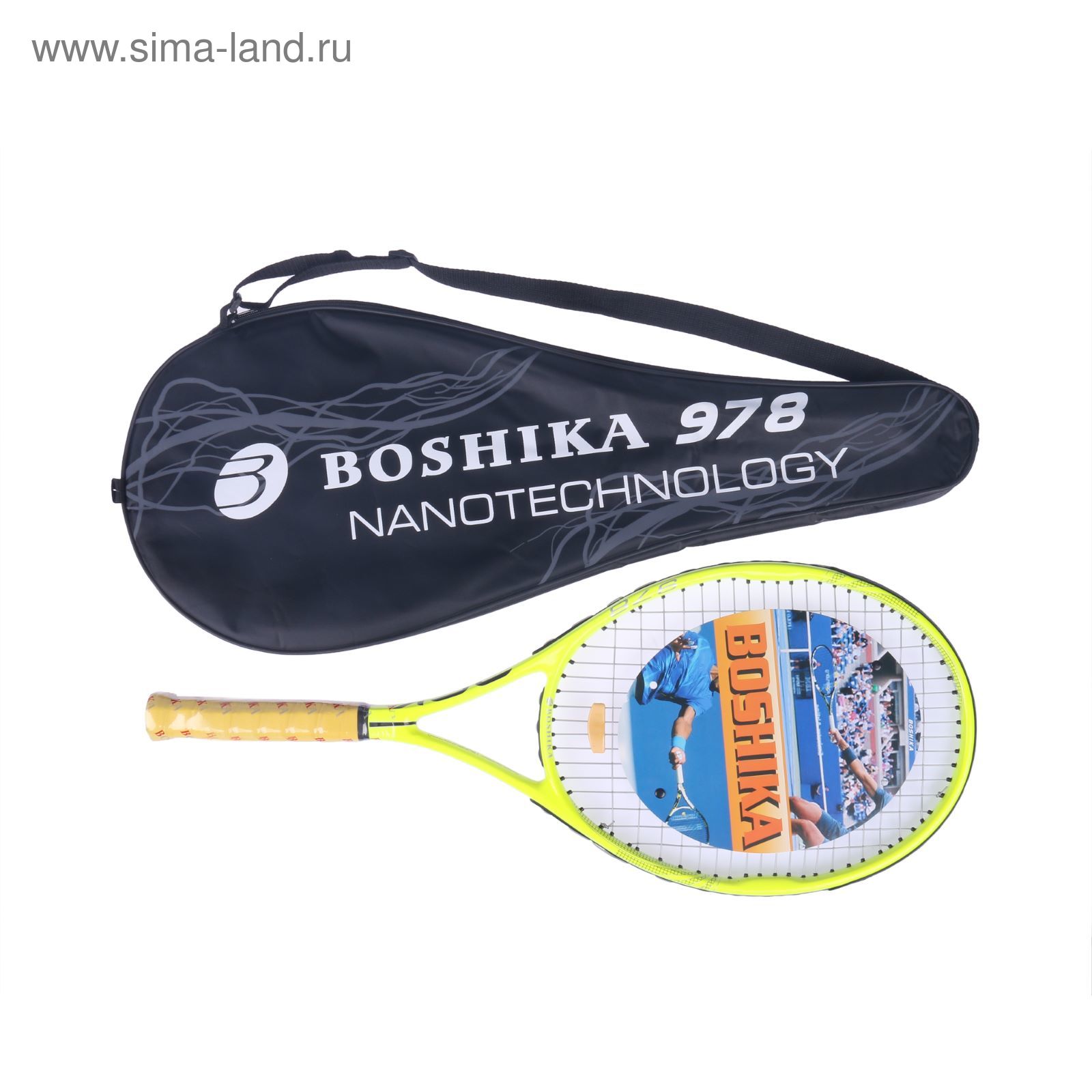 Ракетка для большого тенниса BOSHIKA 978 тренировочная, алюминиевая, 344 г, в чехле, цвет жёлтый