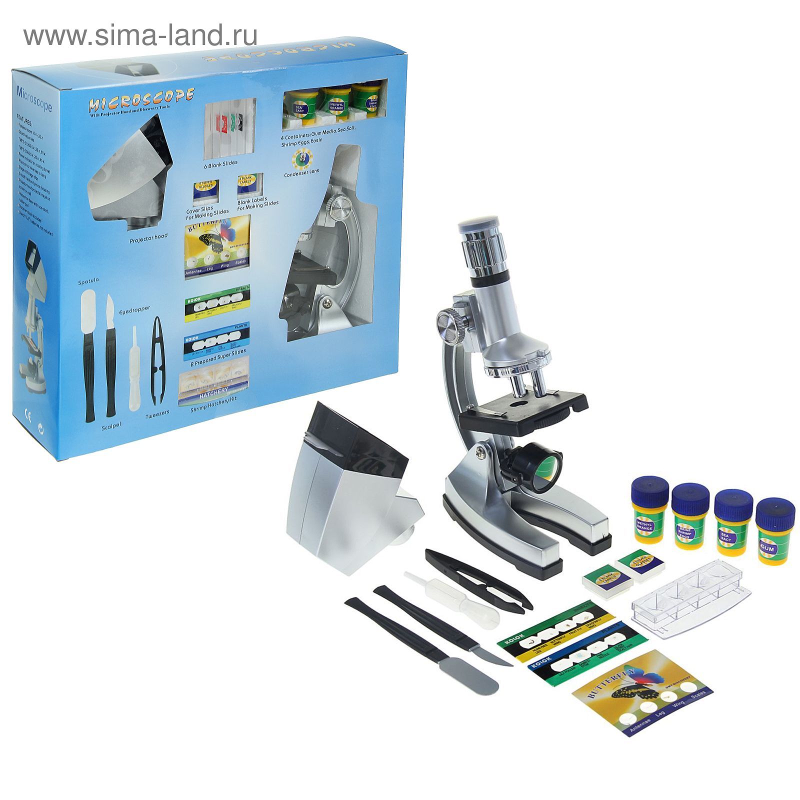 Микроскоп сувенирный, детский, х50-1200, проектор, с подсветкой, 2АА(не в компл.) 32,5х30 см