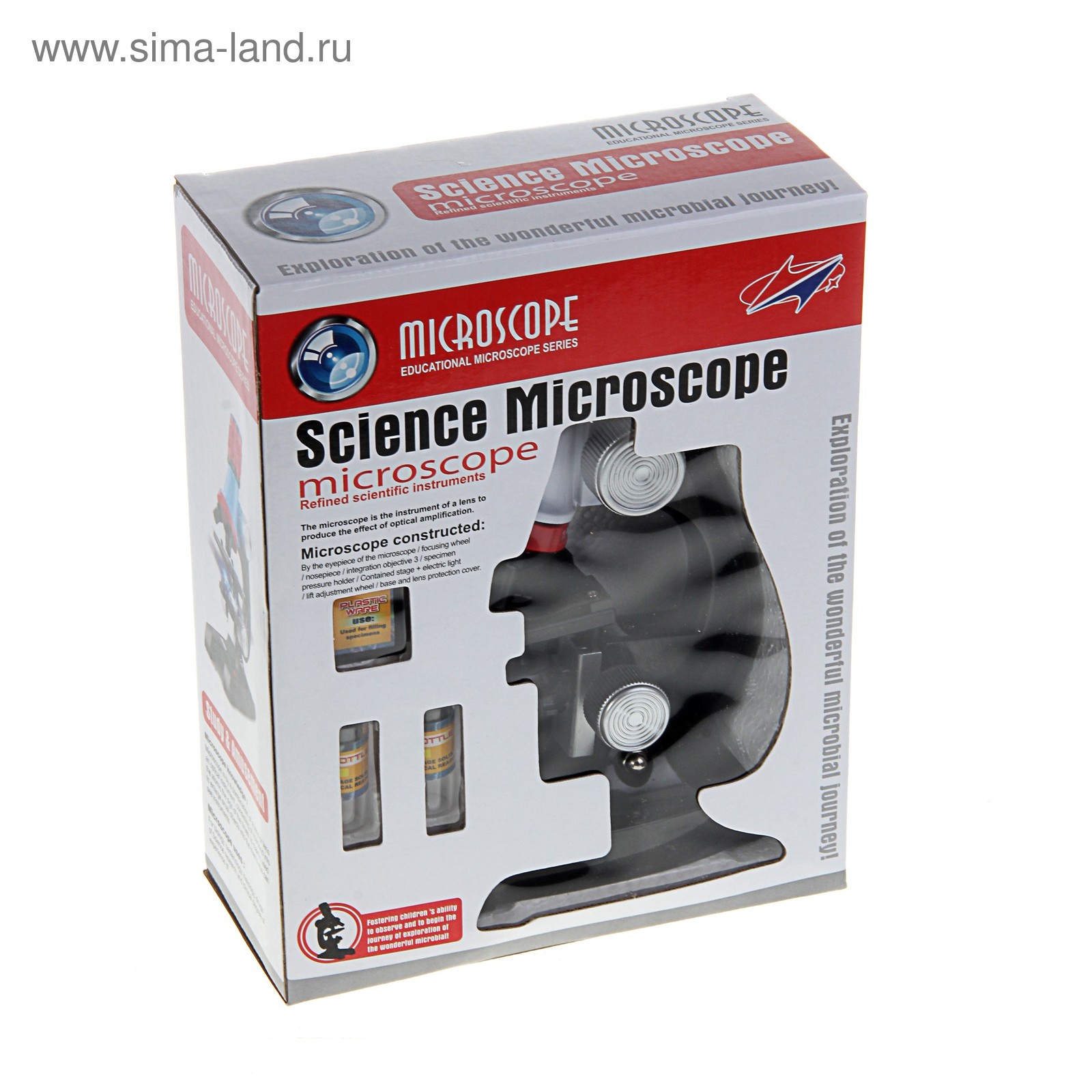 Микроскоп сувенирный "Школьный" 100х-400х-1200х, пинцет, 2 баночки, наклейки, 5 стекол