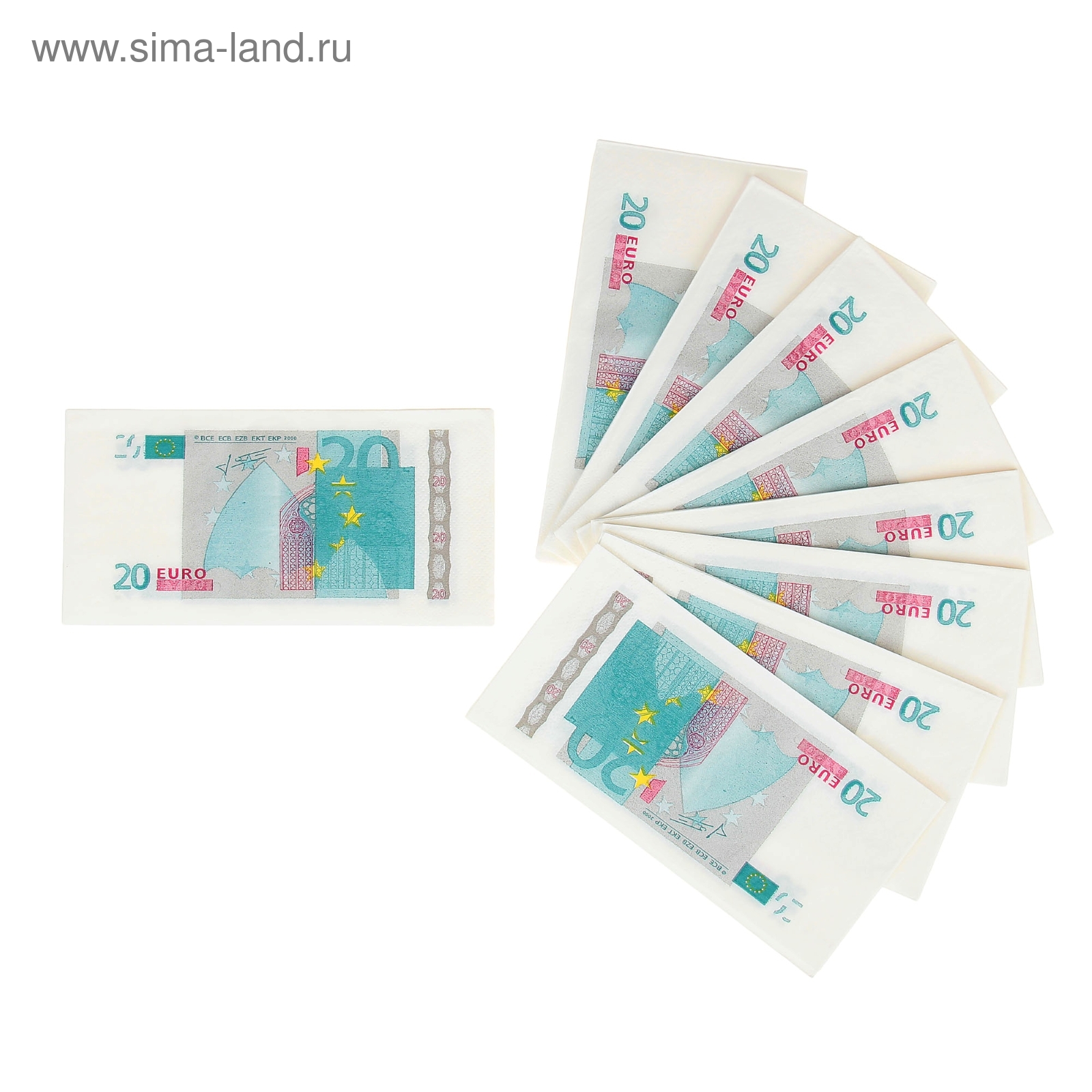 Салфетки бумажные (набор 20 шт) "20 евро" 33*33 см