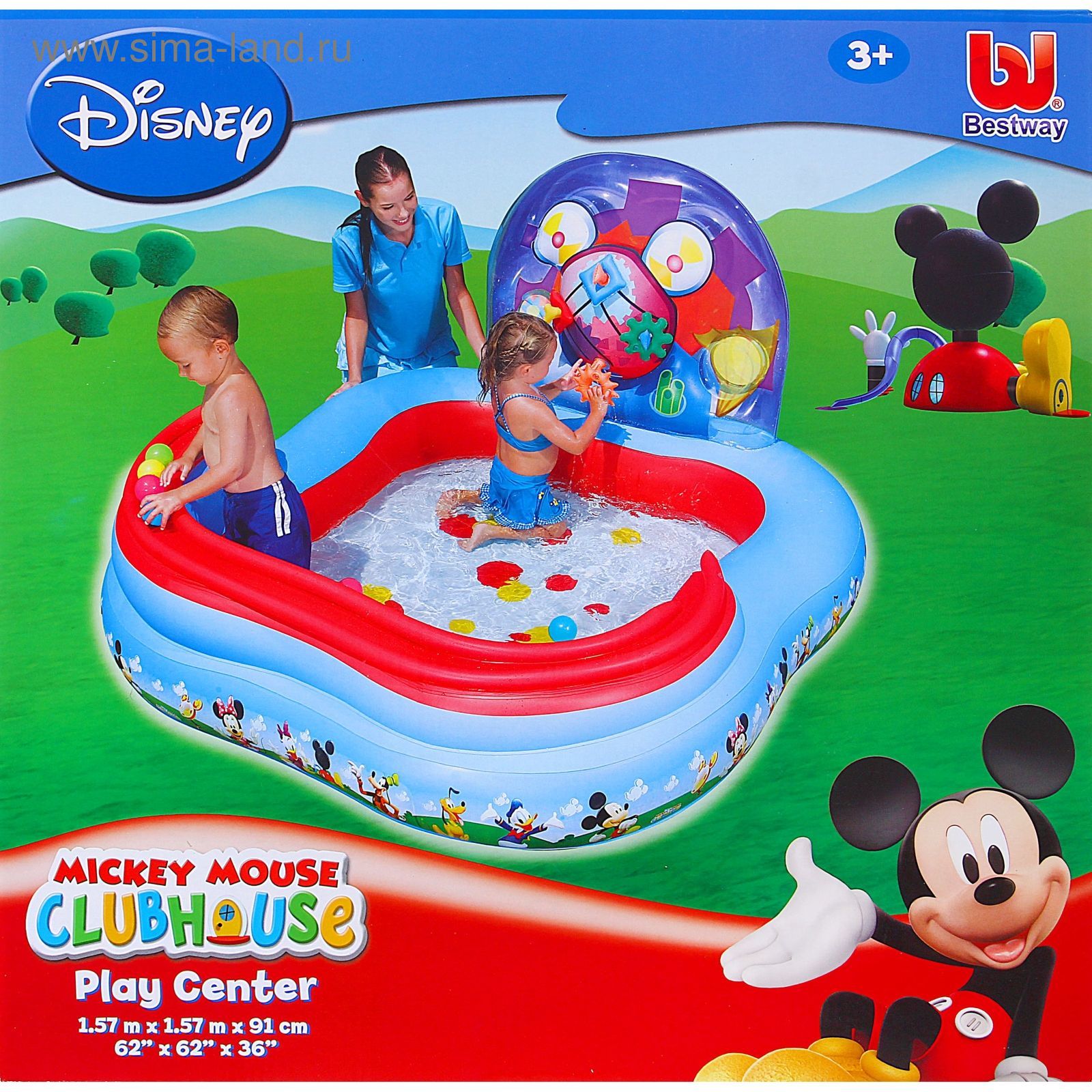 Бассейн надувной игровой "Микки Маус", 157 х 157 х 91 см, игрушки, 6 шариков, от 3 лет
