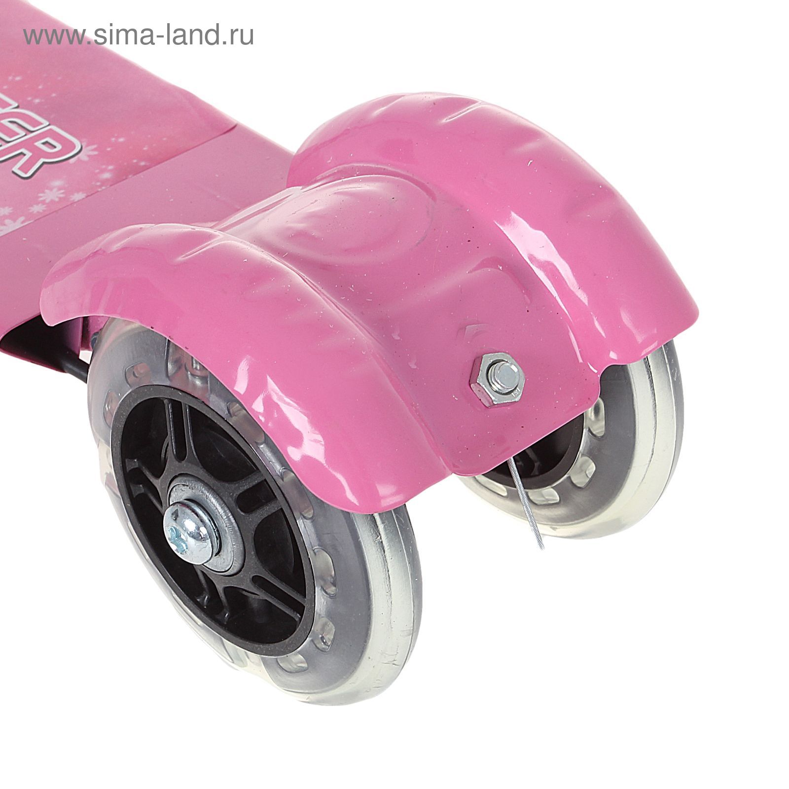 Самокат стальной 508PS с ручным тормозом, три светящихся колеса PVC, d=100 мм, цвет: розовый, до 40 кг