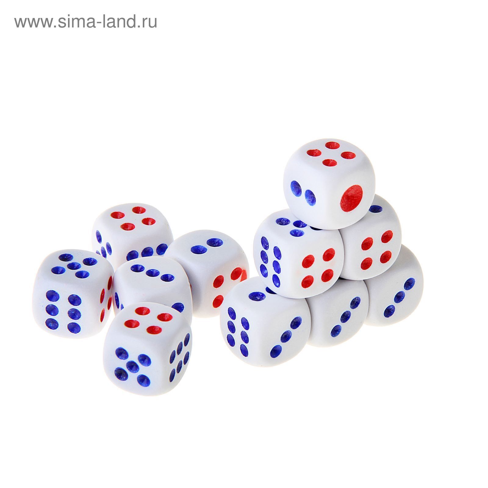 Кости игральные 1,5 × 1,5 см, белые с красными и синими точками, фасовка 100 шт.