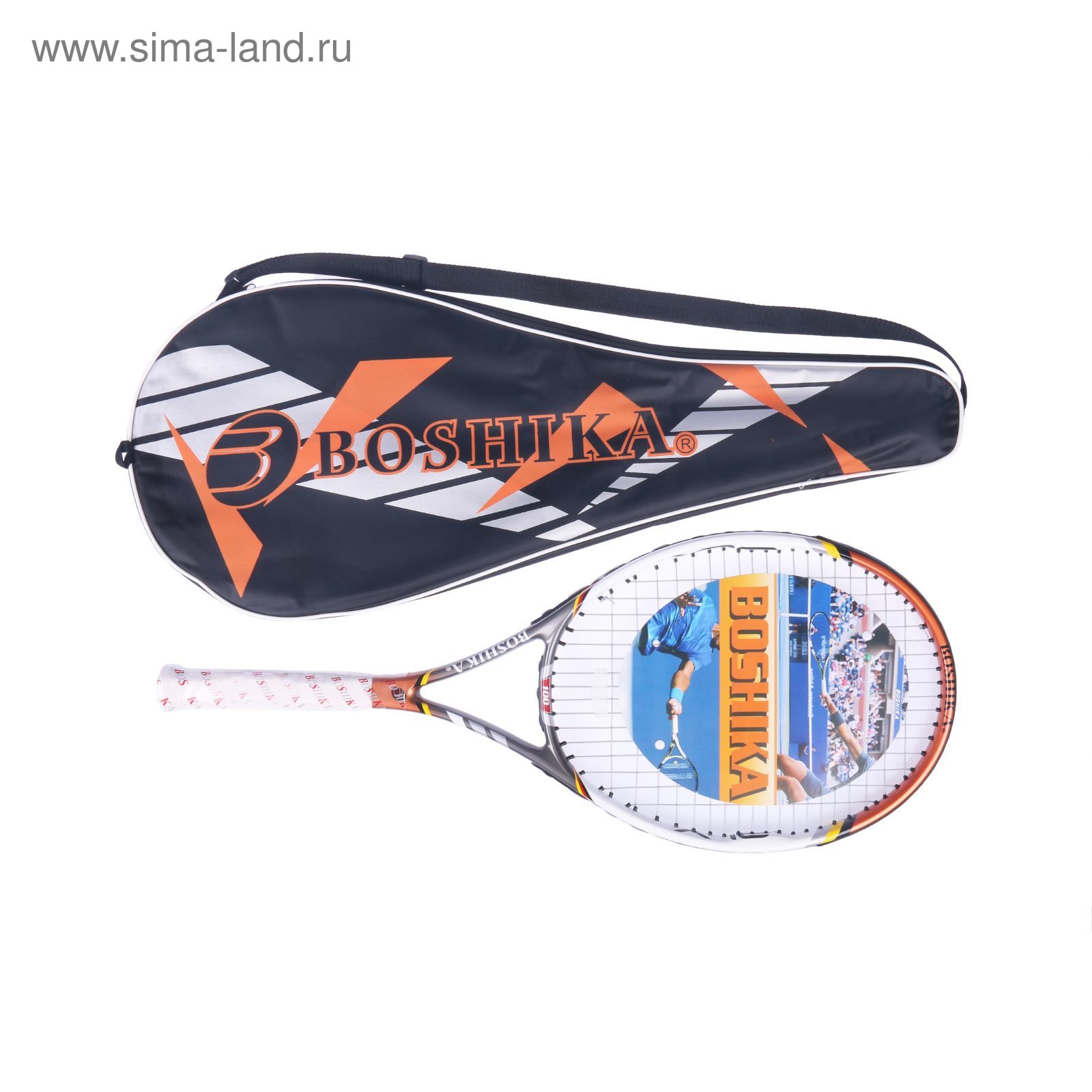 Ракетка для большого тенниса BOSHIKA 100 тренировочная, алюминиевая, 352 г, в чехле, цвет оранжевый