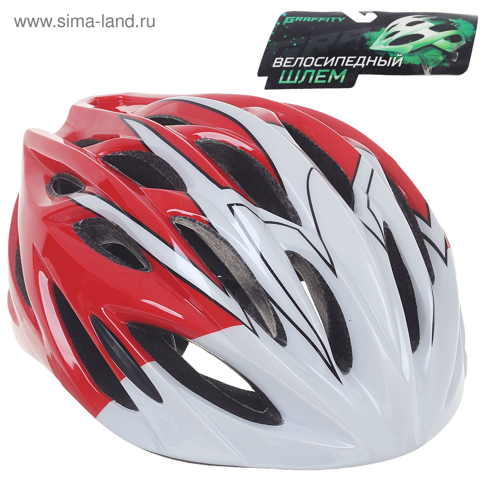 Шлем велосипедиста взрослый ОТ-328, красно-белый, диаметр 54 см