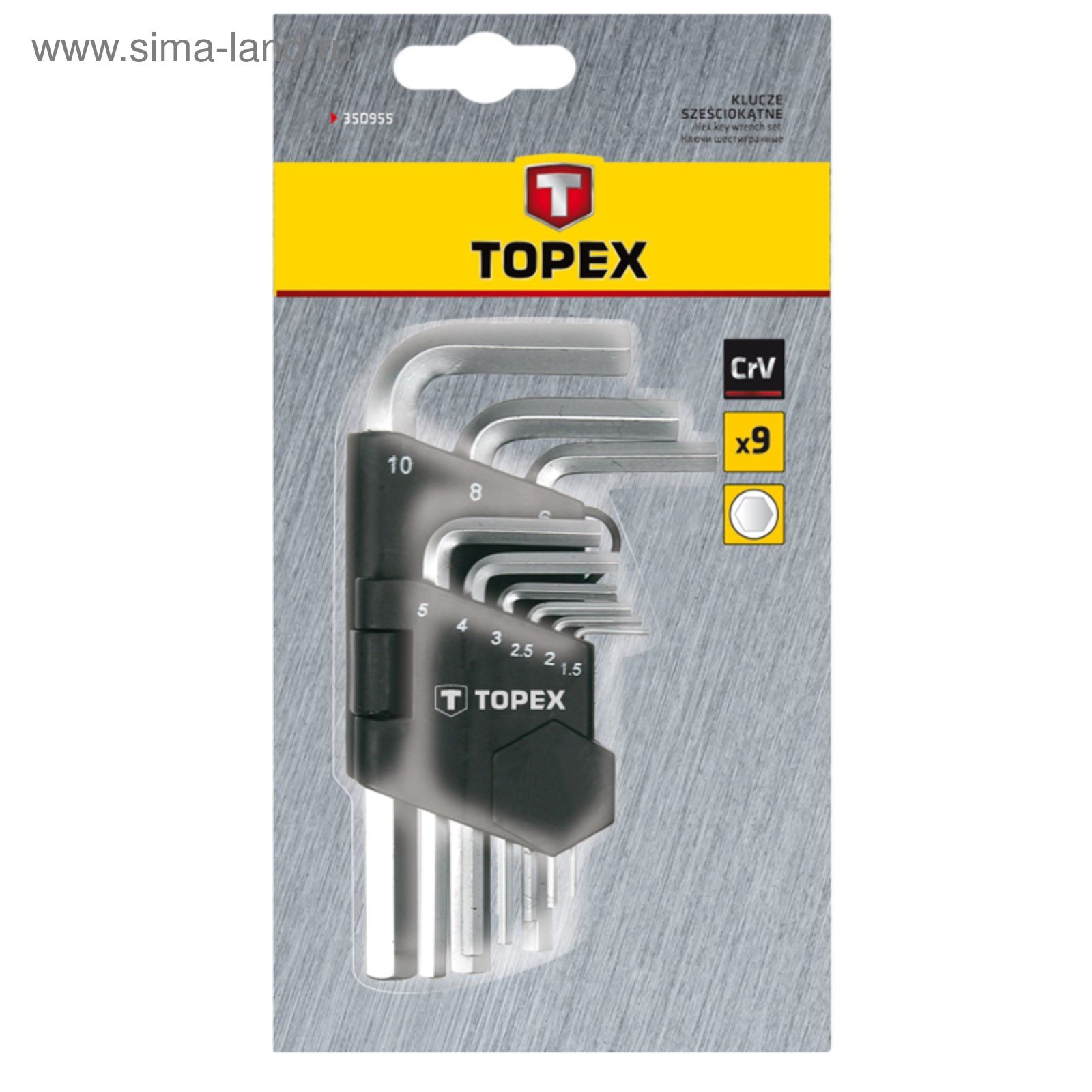 Ключи шестигранные TOPEX, 1.5-10 мм, набор 9 шт.