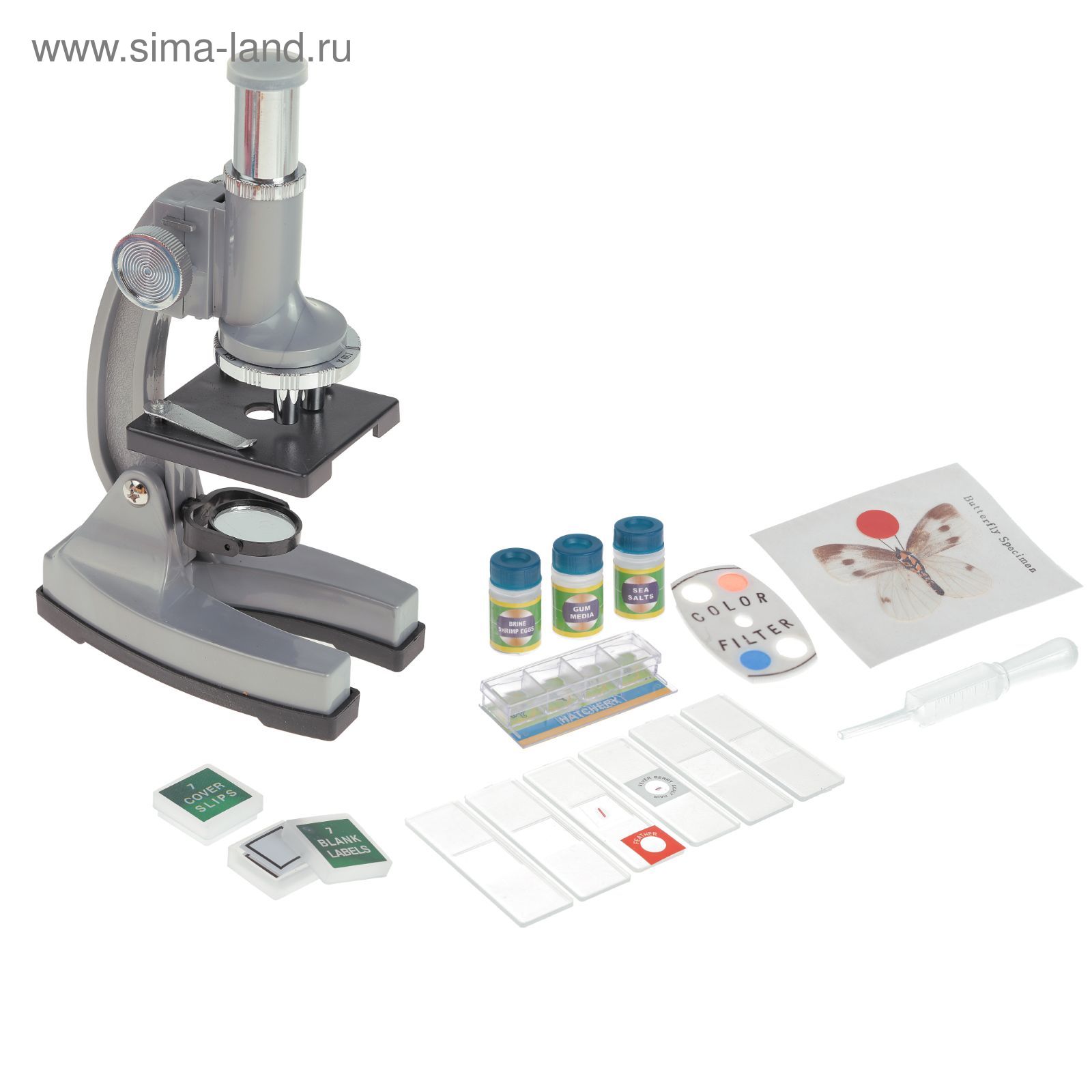 Микроскоп сувенирный "Лаборатория" 4 стекла, пинцет, 5 пленок, 5 листов бумаги, жидкость - индикатор, цвета МИКС