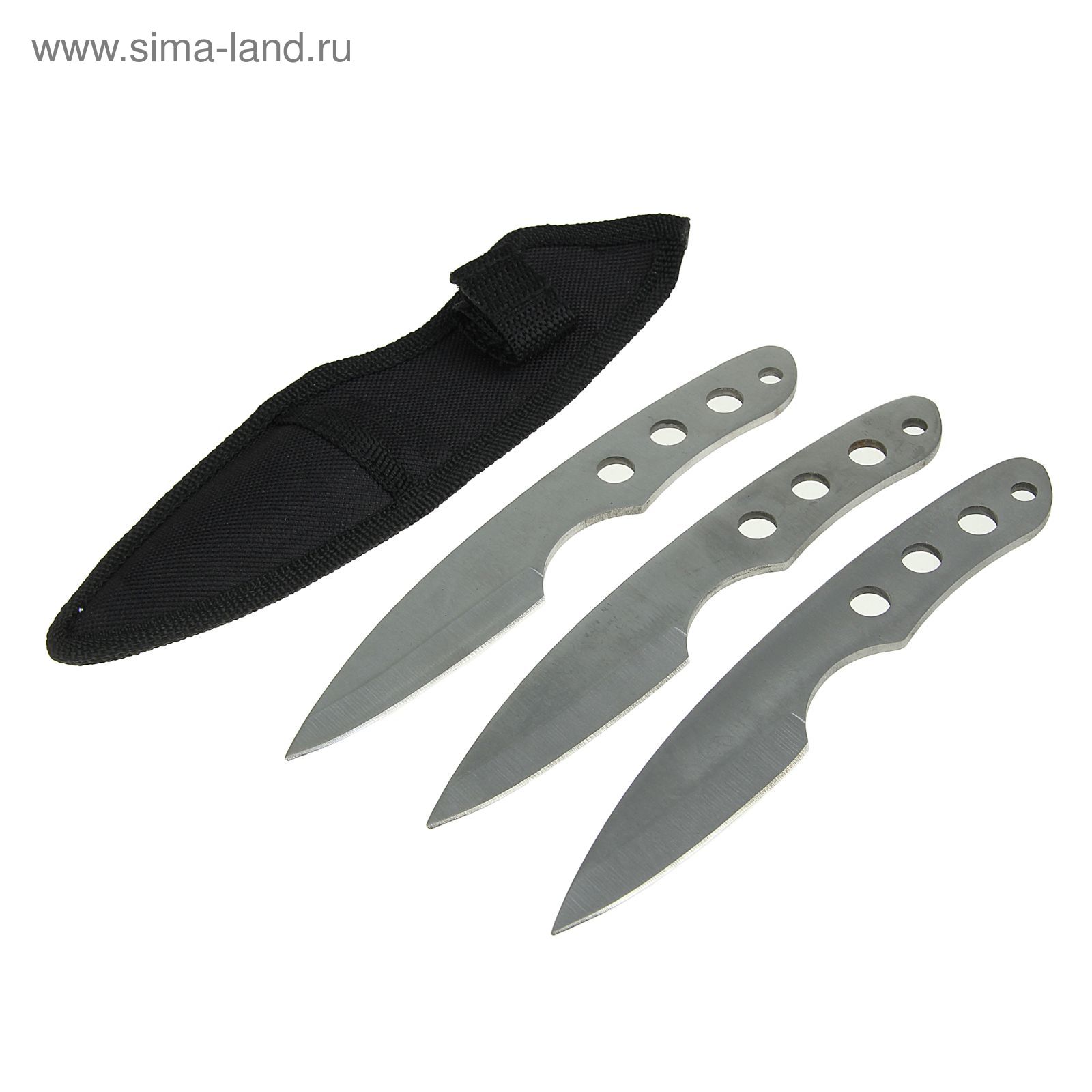 Набор ножей в чехле, 3 шт., лезвие drop-point, 15 см, хром, 4 отверстия на рукояти