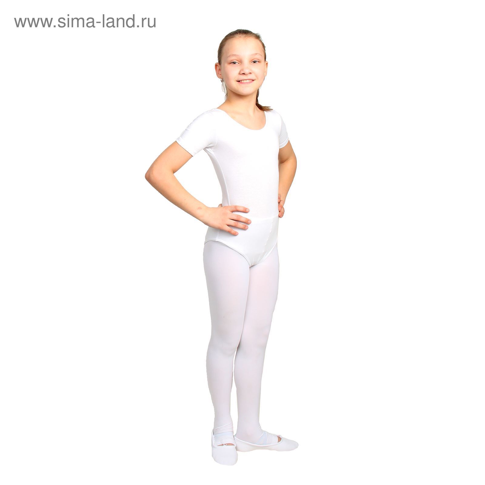 Купальник гимнастический, с коротким рукавом, размер 28, цвет белый