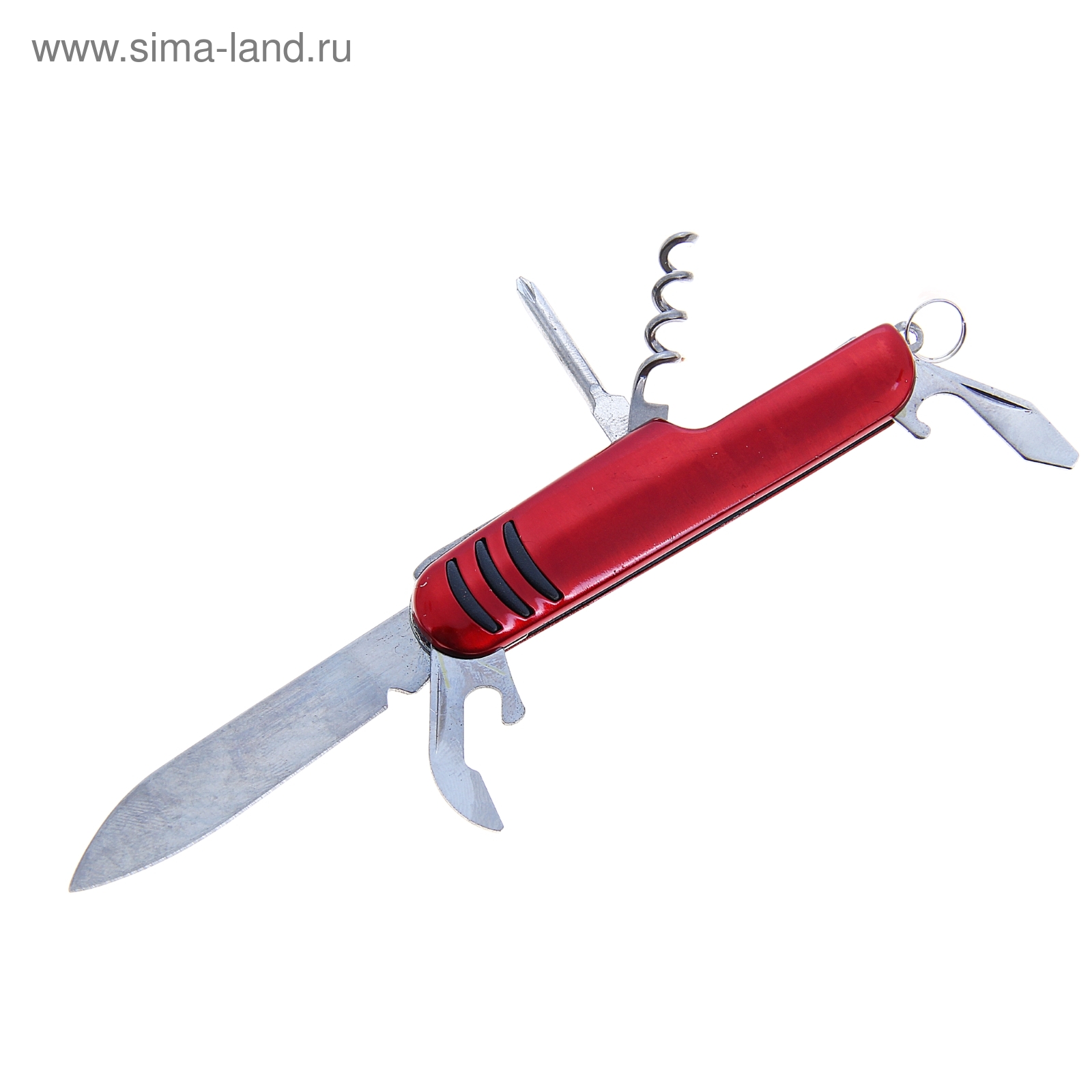 Нож многофункциональный 5 в 1, рукоять с насечками, красная