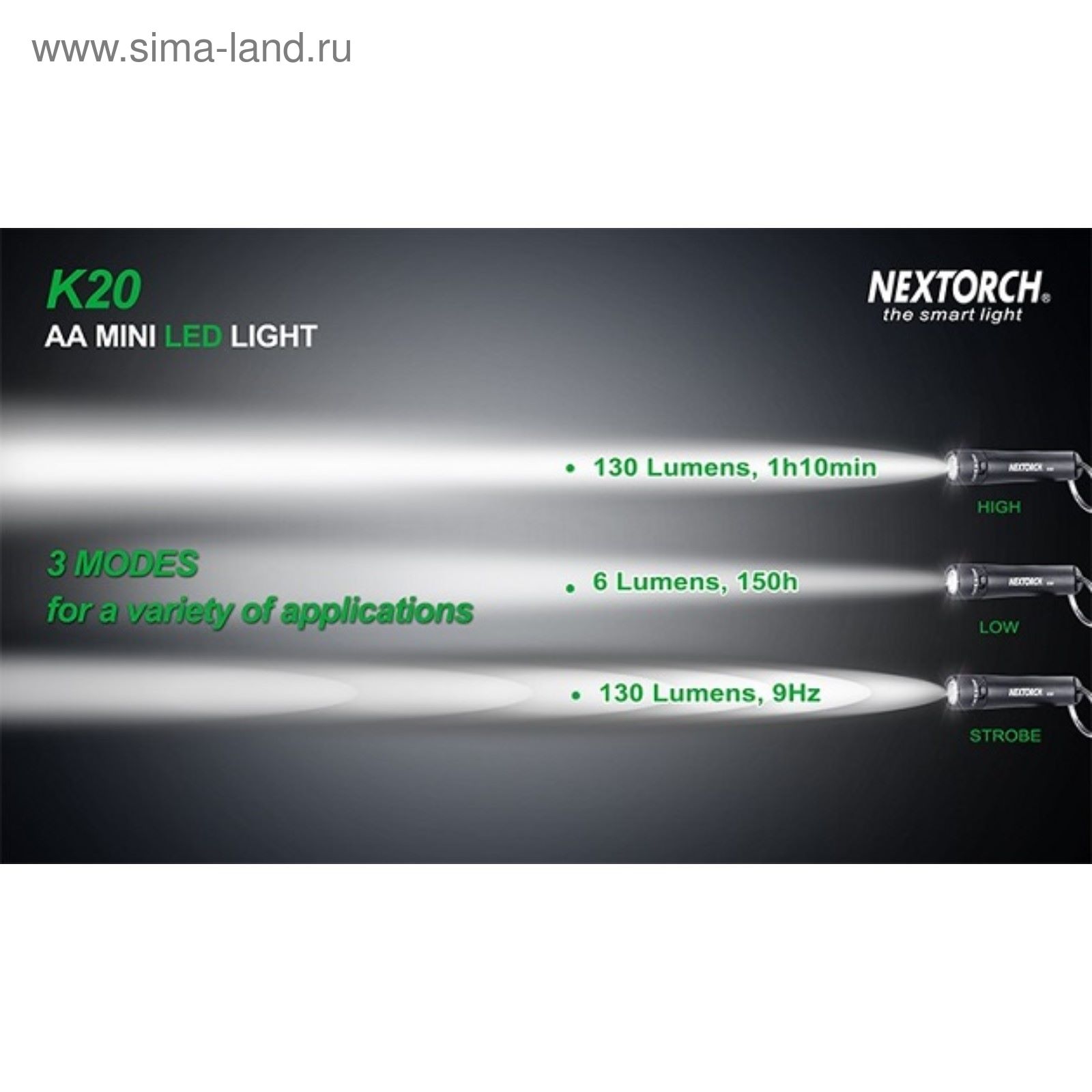Фонарь-брелок К20 светодиодный, 130 люмен, 3 режима свечения