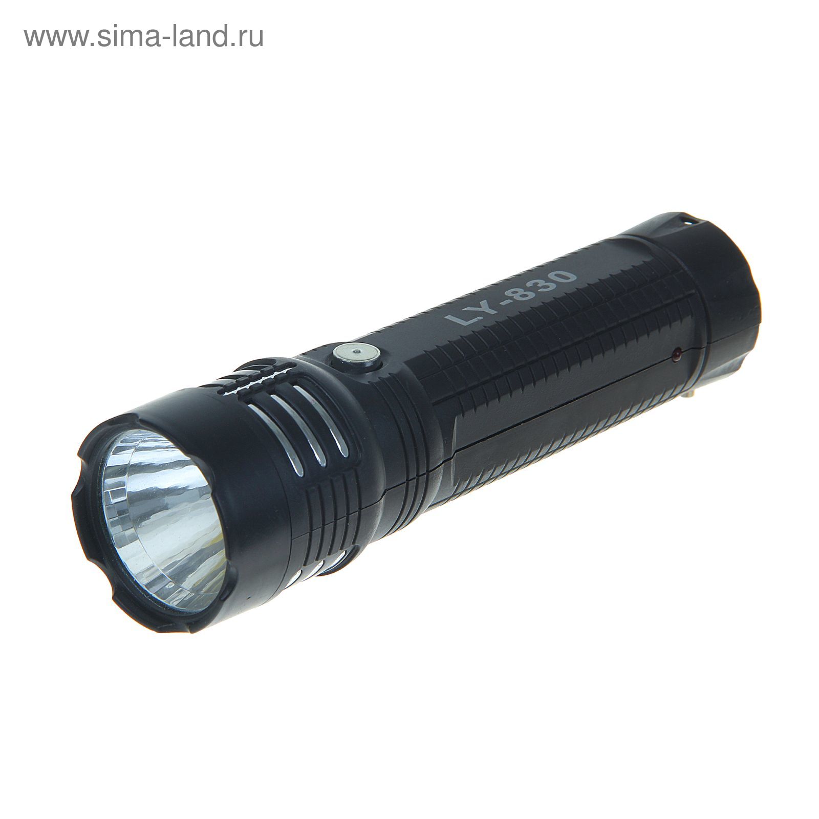 Фонарик 1 диод аккумуляторный LY-830 220V пластик чёрный с серебр.полосками 16х4,3х4,3 см
