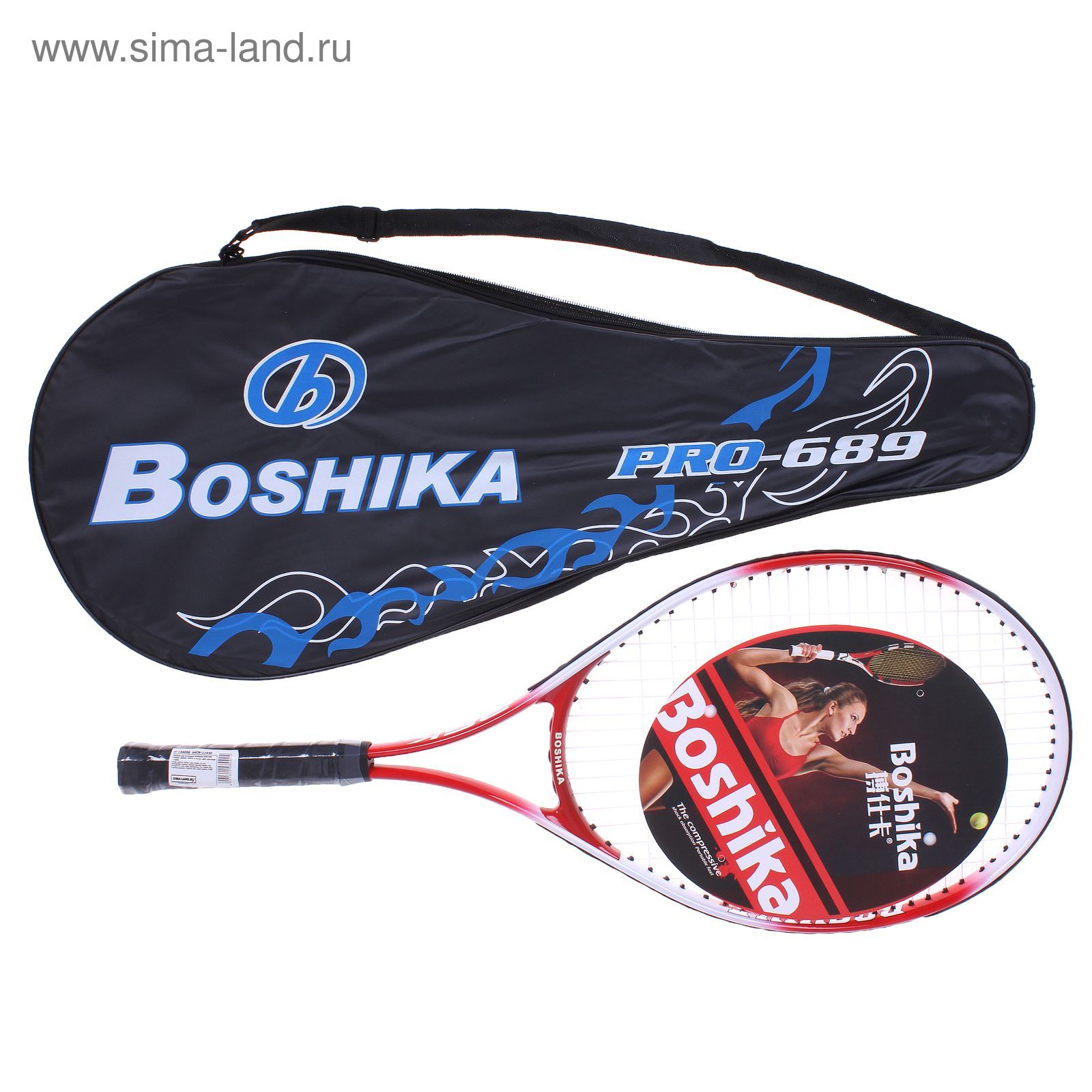 Ракетка для большого тенниса BOSHIKA PRO-689 тренировочная, alumin. 257гр в чехле, красный